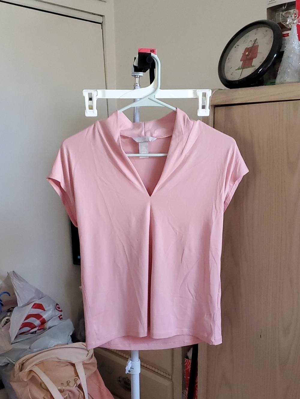 H&M Pink Deep V Neck Blouse Size XS